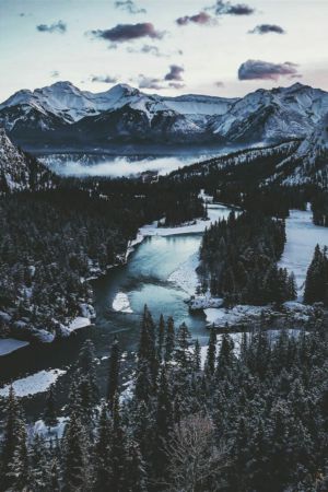 Overlooking mountains and water