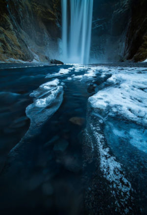 Skogafoss in blue